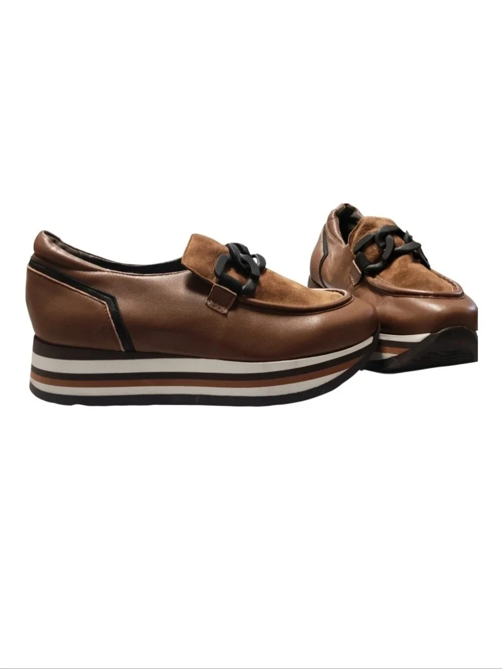 Brown Leather Wedge Loafers